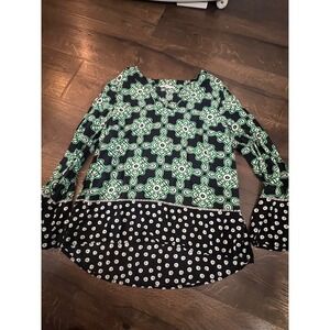 Crown & Ivy‎ Womens Green Geometric Polka Dot Long Sleeve Blouse medium